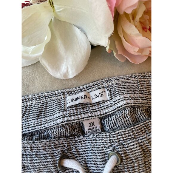 Juniper + Lime Womens Drawstring Pants 2X Gray Striped Linen Blend Comfy - Picture 3 of 6